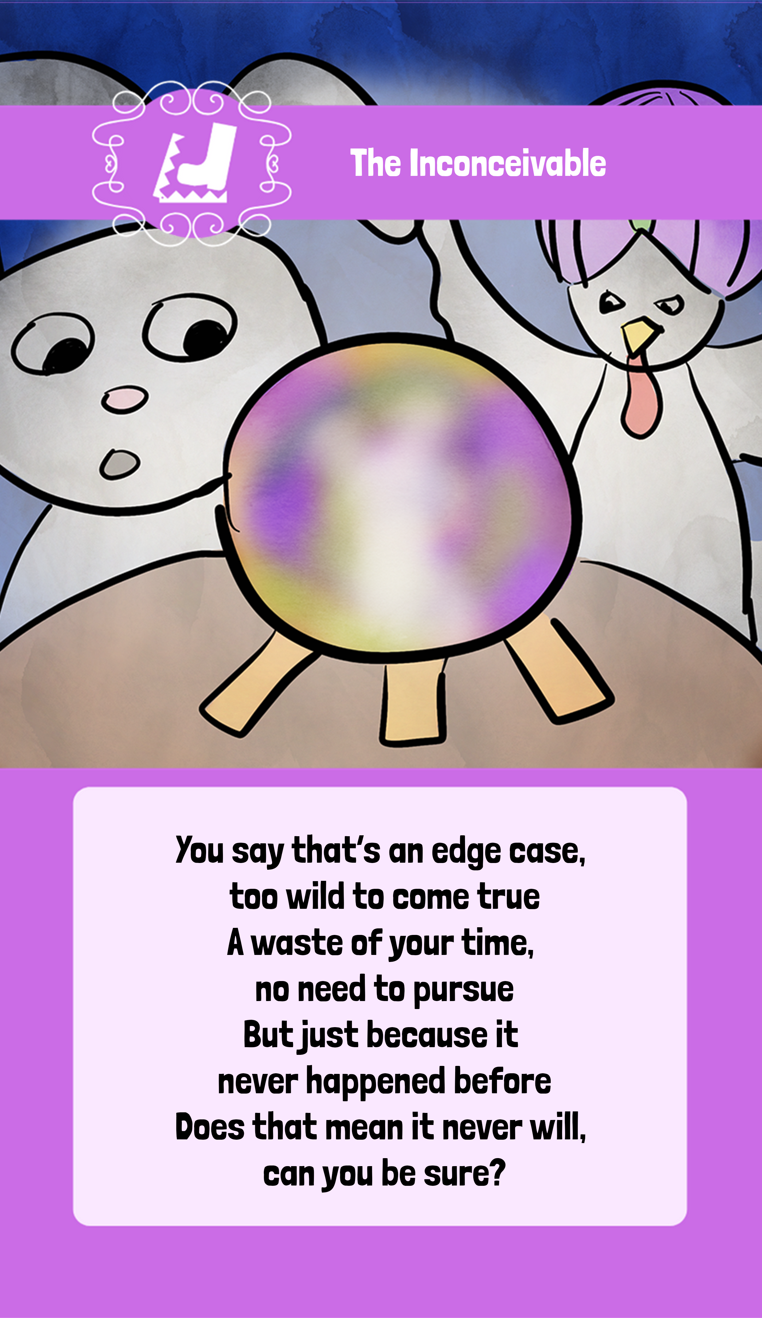 picture of a rabbit and a chicken looking at a crystal ball